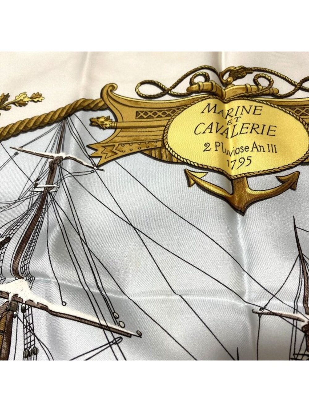 Hermes Marine Et Cavalerie Sea and Corps Carre 90 Large Scarf White Multicolor - Picture 10 of 10